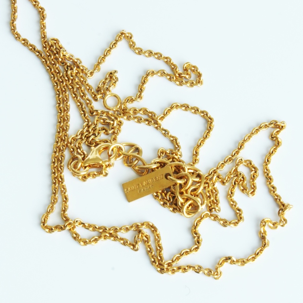 Saint Laurent Crescent Moon Pendant Necklace Oversized Gold Metal Chain VGC - Picture 12 of 13